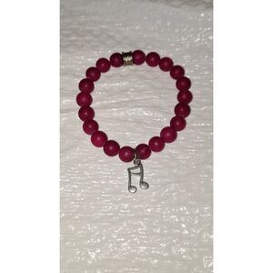 CFC Chavez For Charity Stone Bracelet Musical Note Charm Rhodonite Stretchy